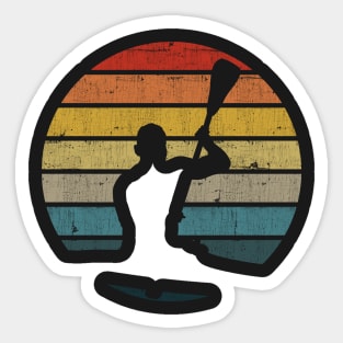 Canoeing Silhouette On A Distressed Retro Sunset design Sticker